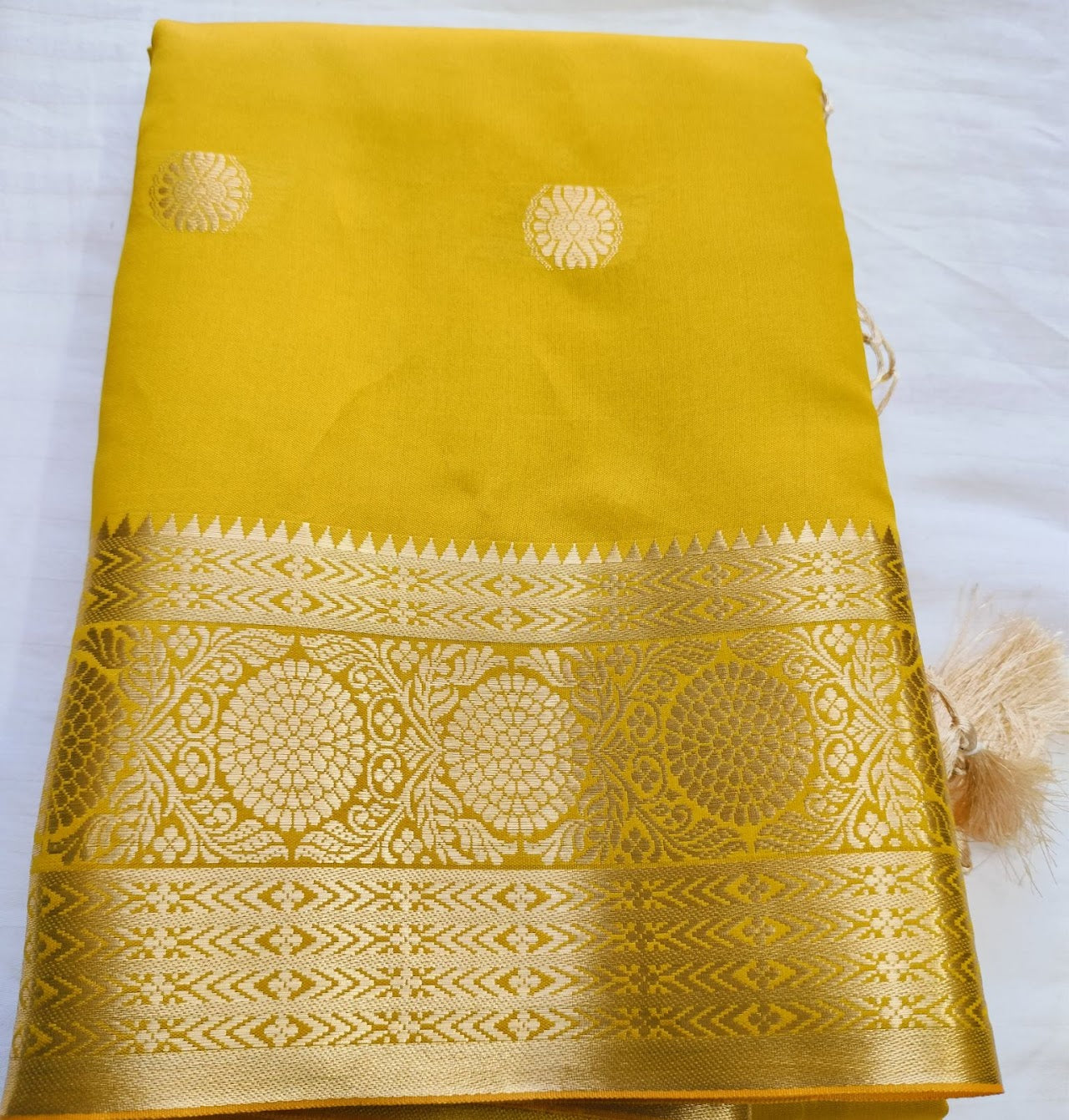 Metallic Mustard Bangalore Silk Saree For Wedding