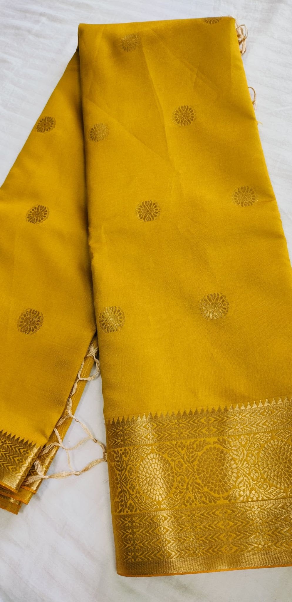 Metallic Mustard Bangalore Silk Saree For Wedding