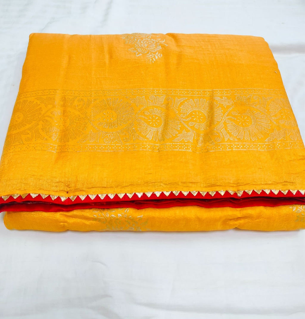 Yellow Vichitra Silk Saree For Women