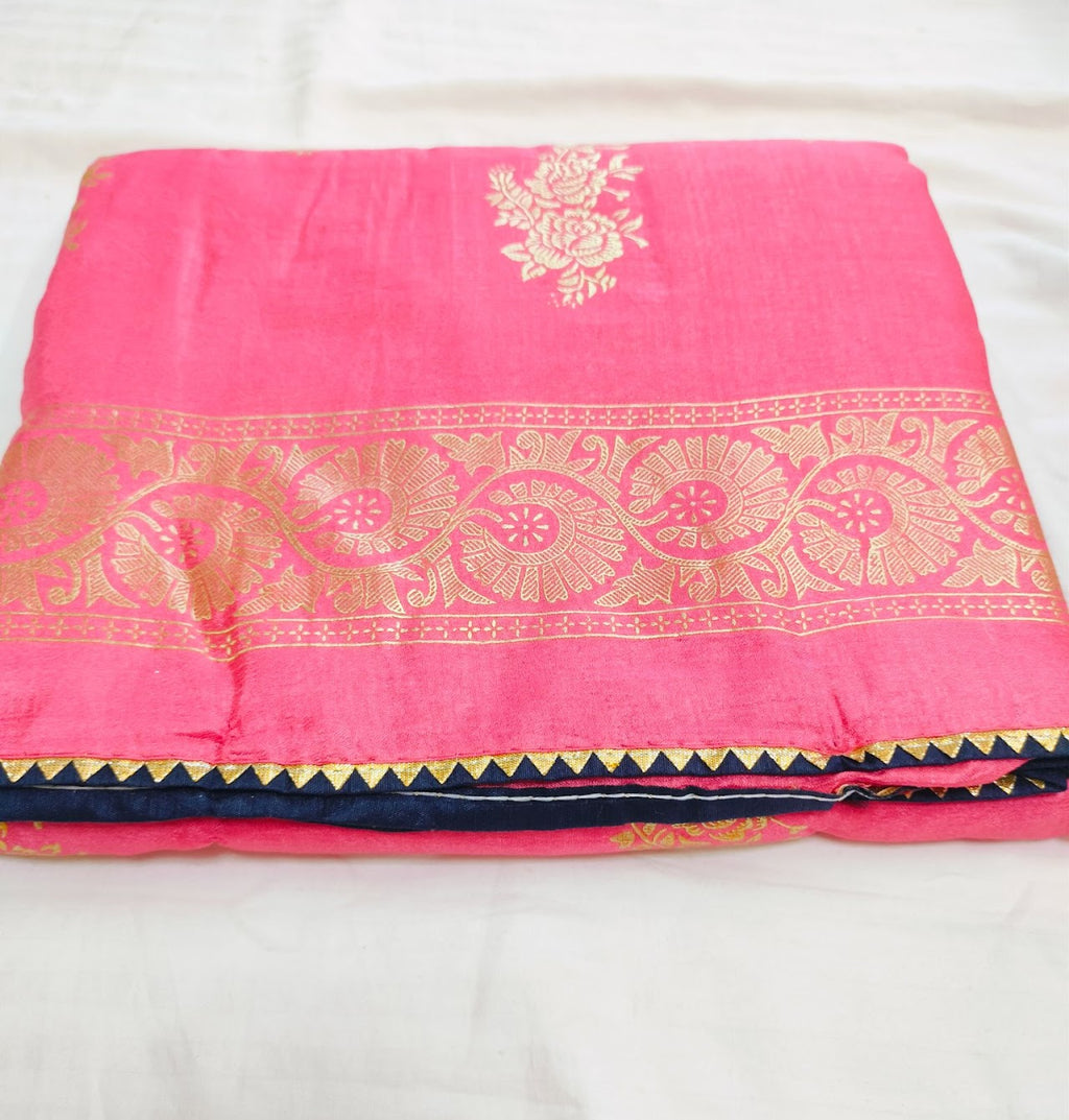 Rose Pink Vichitra Silk Saree For Women