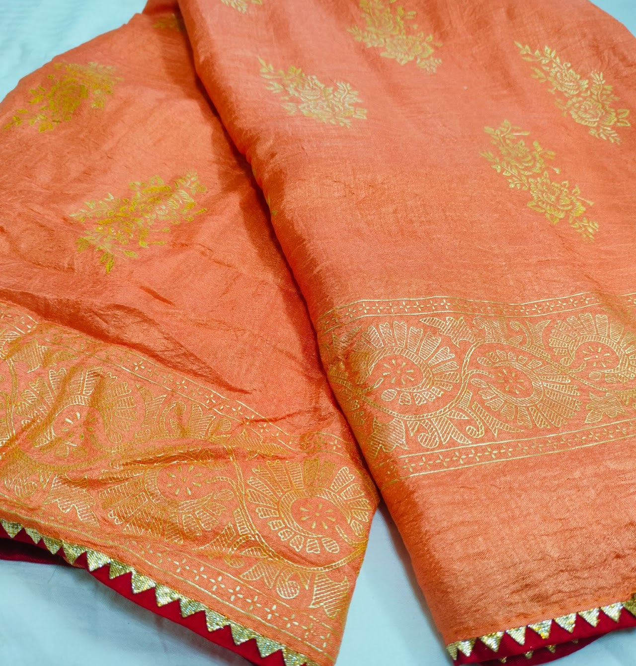 Orange Vichitra Silk Saree For Women
