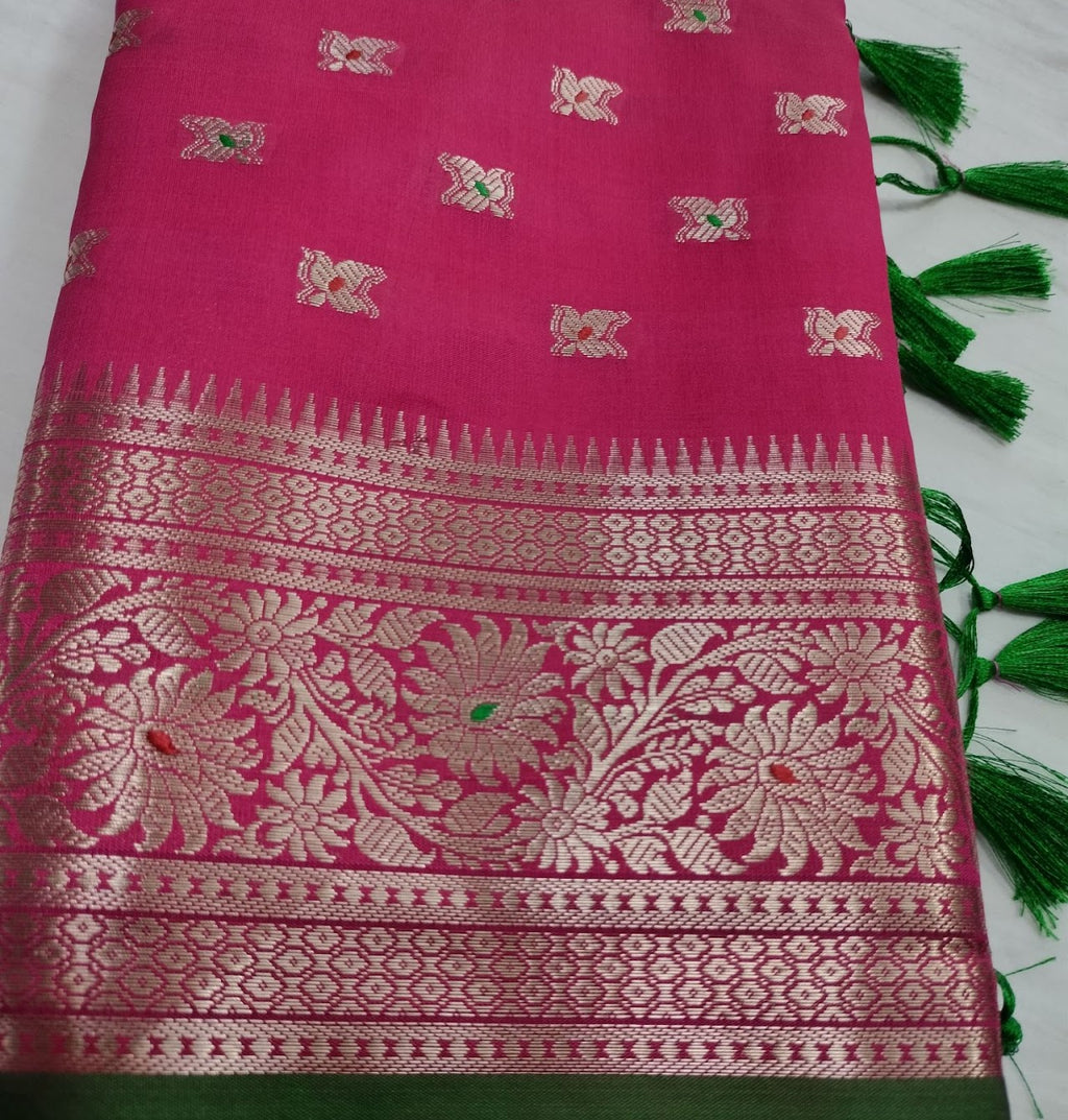 Magenta Pink Banarasi Silk Saree For Wedding