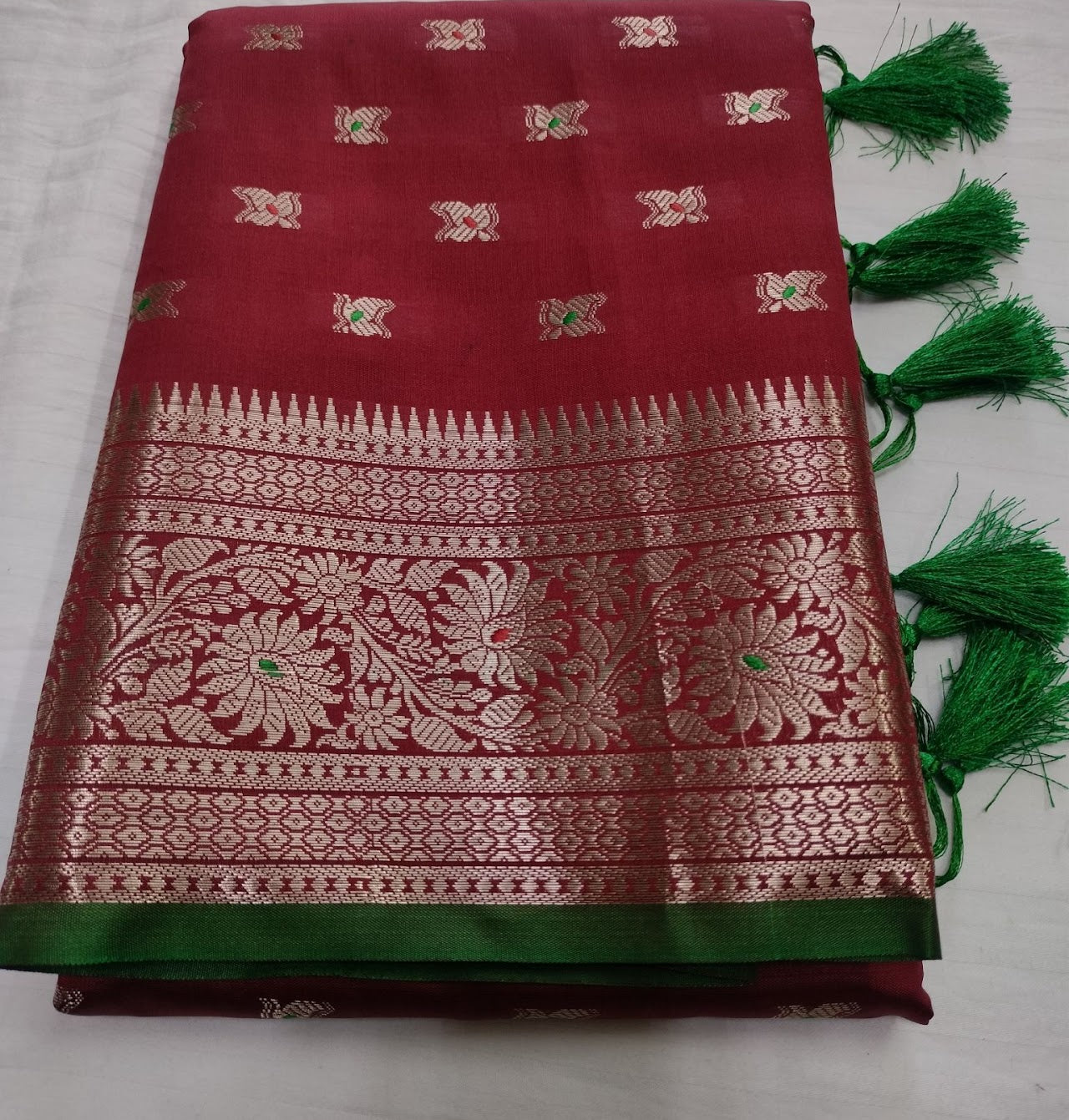 Wine Red Banarasi Silk Saree For Wedding