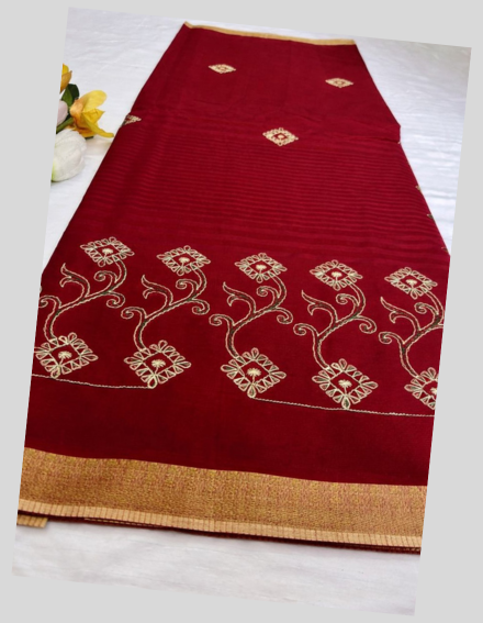 Wine Cotton Saree For Women
