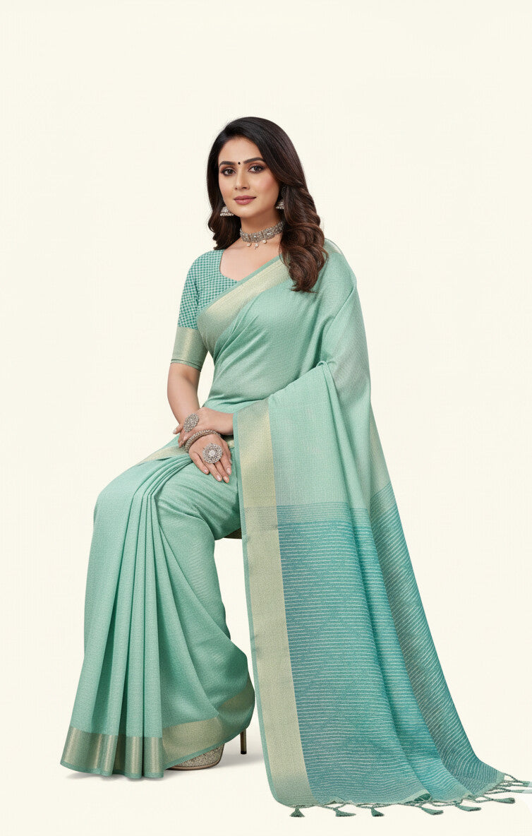 Teal Cherry Cotton Saree For Women