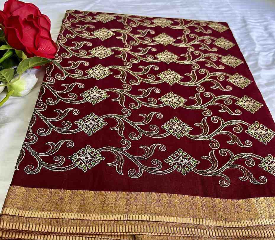 Wine Cotton Saree For Women