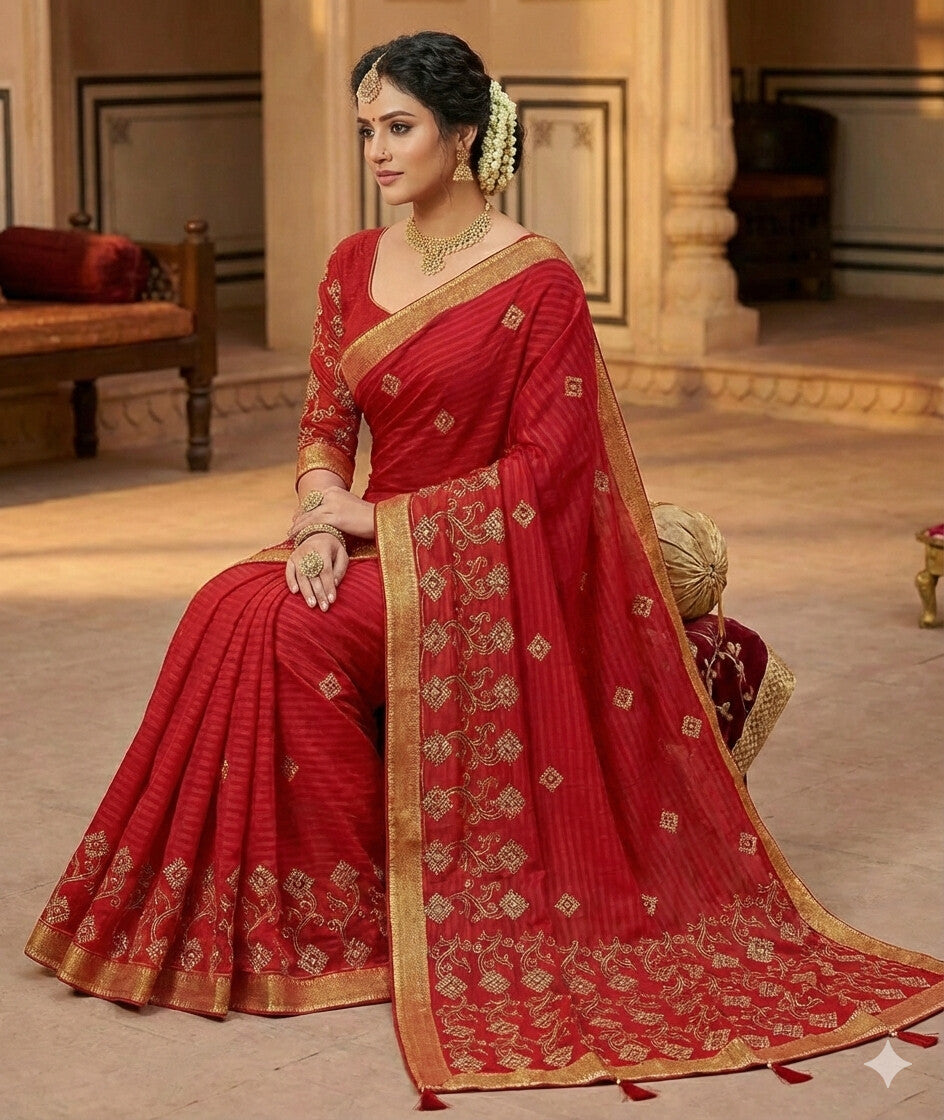 Red Cotton Saree For Women