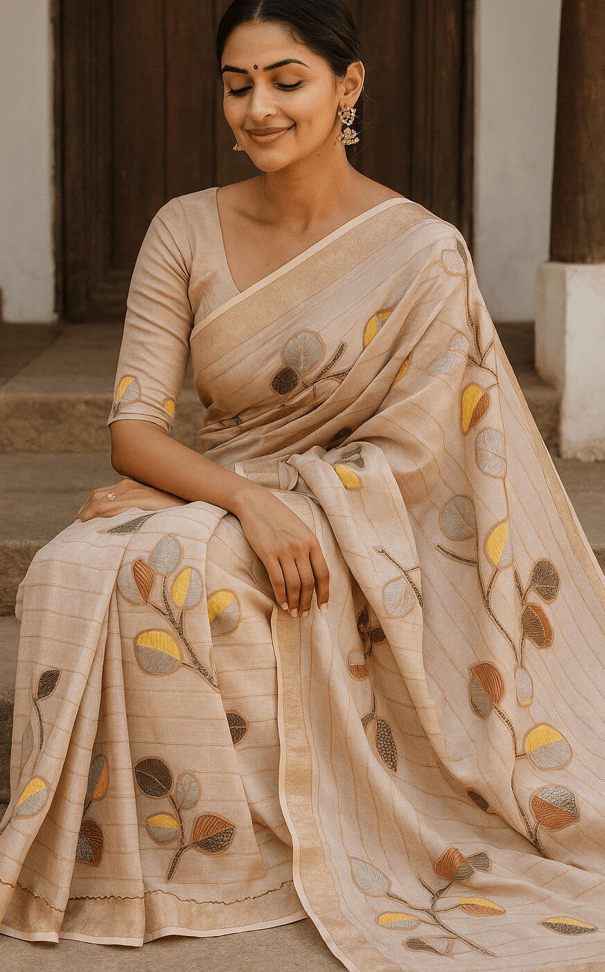 Pastel Pink Floral Print Saree For Women