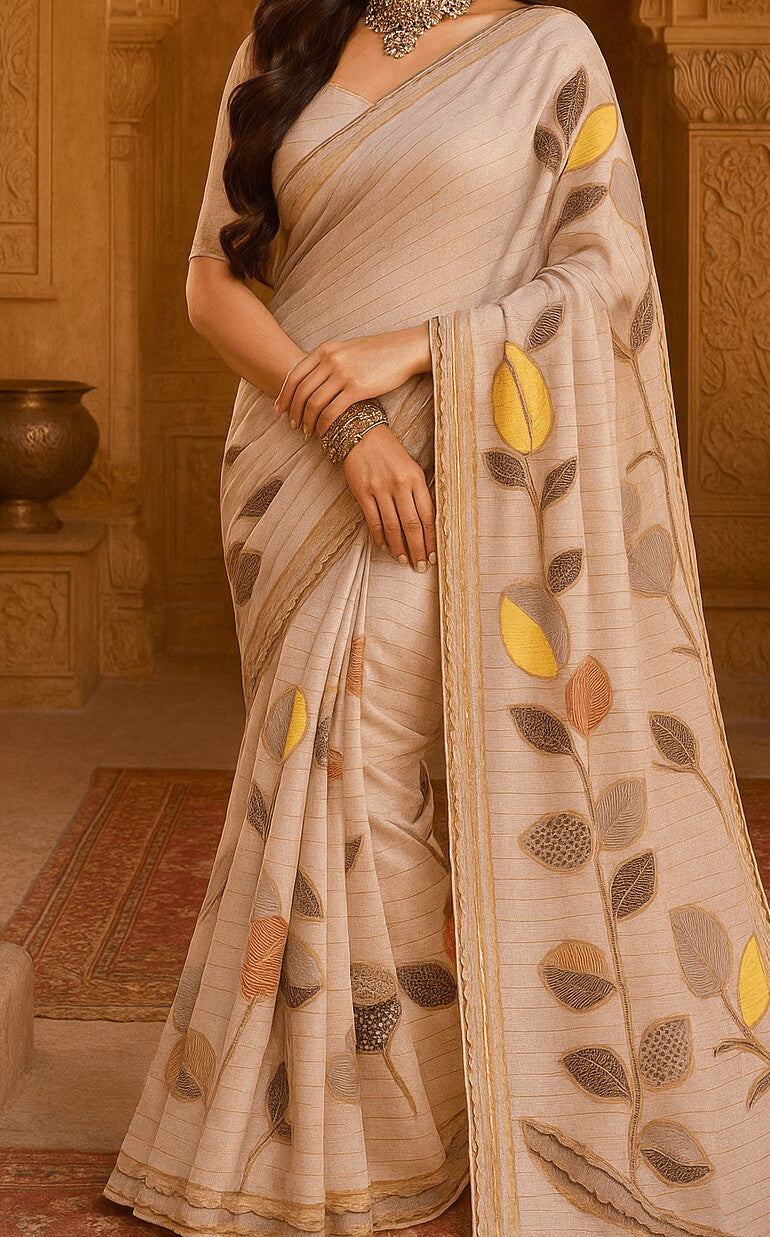 Pastel Pink Floral Print Saree For Women