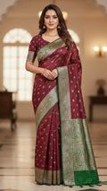 Wine Red Banarasi Silk Saree For Wedding